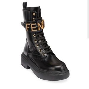 Fendi Logo Leather Lug-Sole Combat Boots Size 8 (worn once)